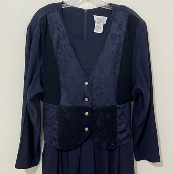 Vintage Lady Dorby Maxi Dress & Attached Vest Navy Blue Modest Cottagecore 24W - Picture 3 of 6